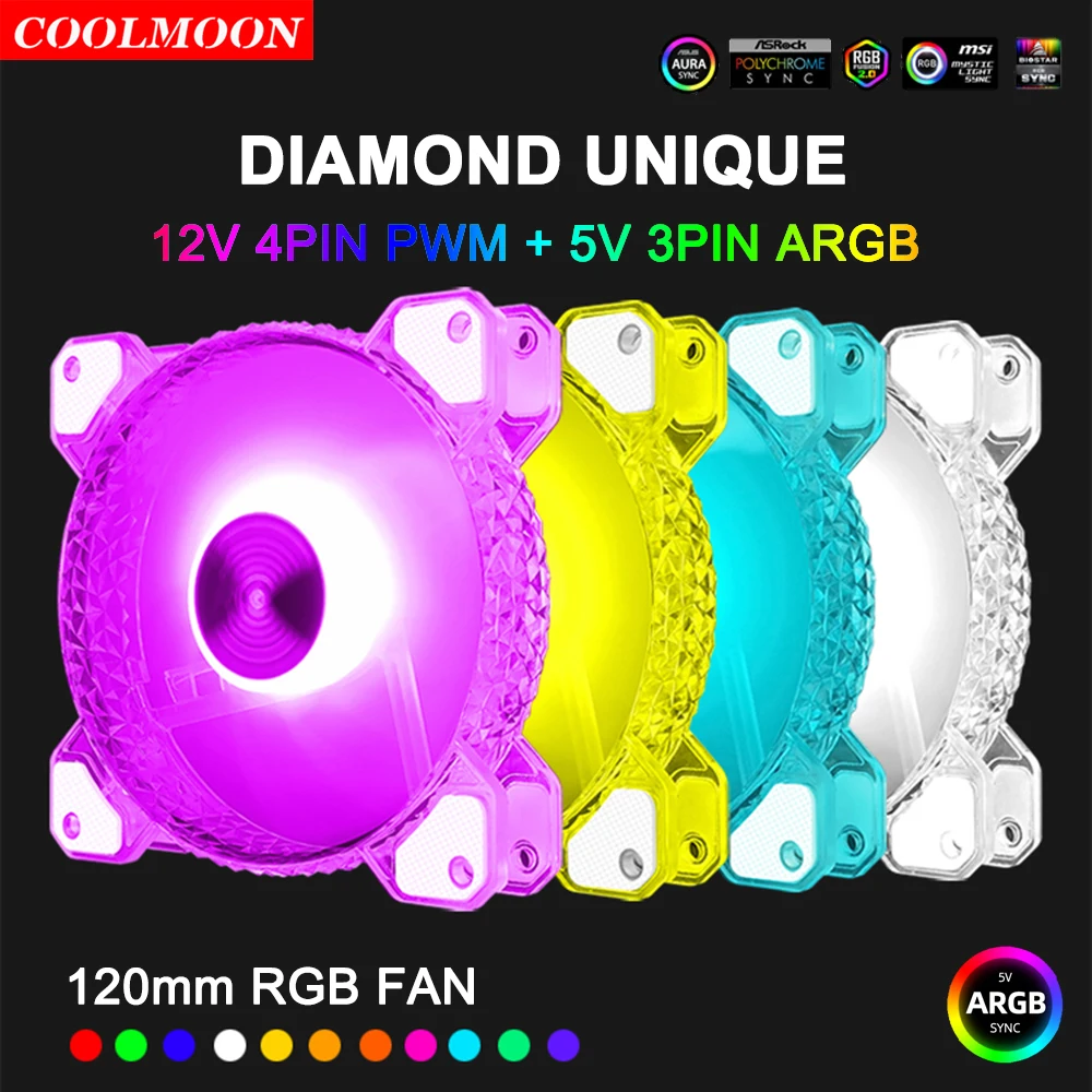 

Вентилятор охлаждения Coolmoon D6, 120 мм, RGB, 4 контакта, 5 В