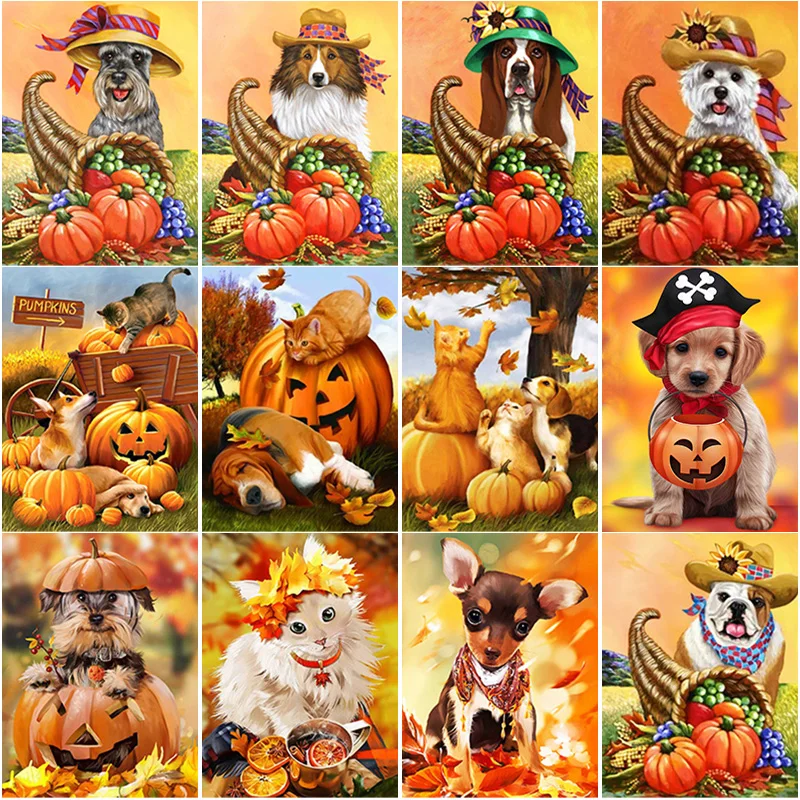 

50X70CM New 5D DIY Diamond Painting Dog Diamond Embroidery Animal Cross Stitch Full Round Drill Home Decor Manual Halloween Gift