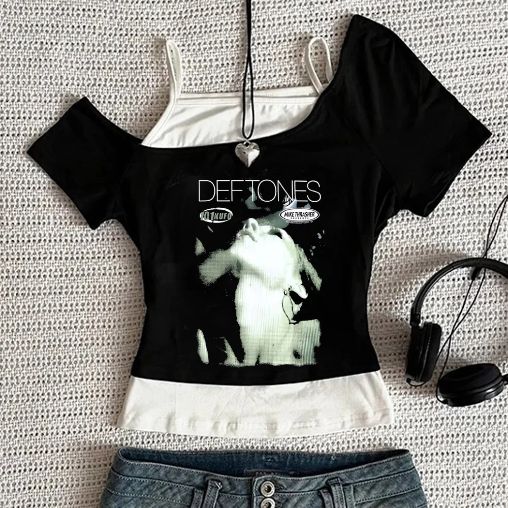 Фото Укороченный топ Deftones в стиле Shoujo 2000-х, милый винтажный топ в стиле Gyaru, распродажа Y2K, стиль Baddie №3