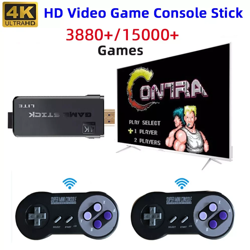 

New Video Game Stick Lite 4K Console 64G Built-in 15000 Games Retro Handheld TV Game Console Wireless Controller For PS1/GBA Kid