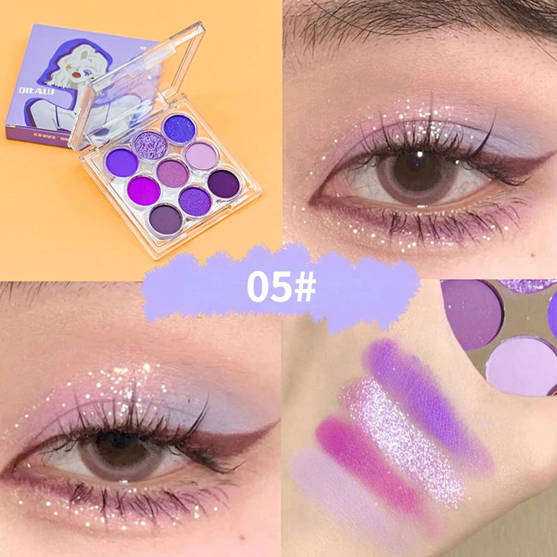 

9 Colors Makeup Party Eyeshadow Pallete Shiny Purple Eye Shadow Palette Brown Shimmer Glitter Matte Shades Neon Pigment Cosmetic