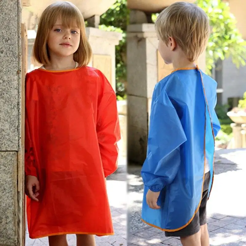 

Kids Solid Color Waterproof Long Sleeve Apron Baby Bibs Drawing Painting Sand Tower Smock Kids Children Craft