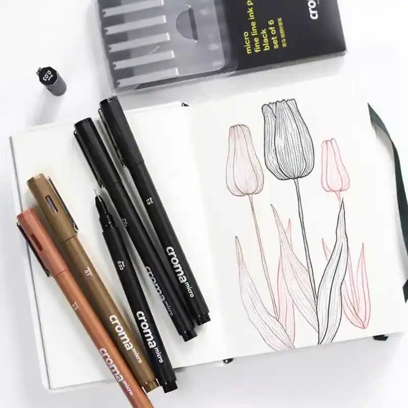 Фото Ручки для художественной каллиграфии Croma Micro Fineliner для принадлежностей для рисования художника, водонепроницаемые черные/коричневые/кожаные чернила для рисования, технические №5