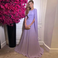 eeqasn lavender chiffon arabic evening dresses 2022 long cape sleeves women prom gowns scoop formal occasion party event dress