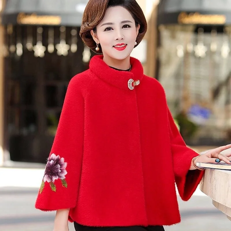 

Winter Women Jacket High Quality Thick Imitation Mink Cashmere Coat Middle-aged Mother Short Knit Cardigan Sweater Jacket X304
