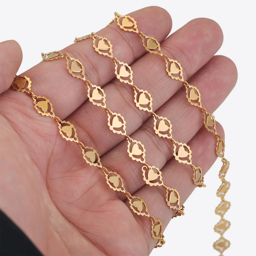 

1 Meter 7mm Width Stainless Steel Gold Heart Chain Cuban for DIY Keychain Necklace Bracelet Making Wholesale Craft Bulk Items