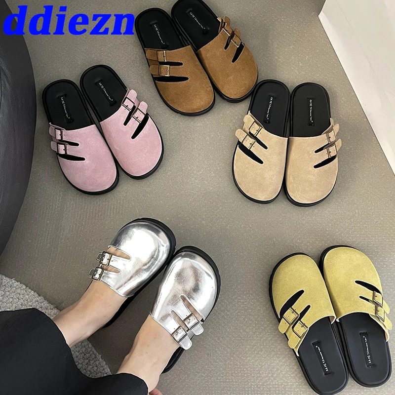 

Сланцы, женские босоножки на плоской подошве, летние неглубокие модные кожаные босоножки для женщин, новинка 2023