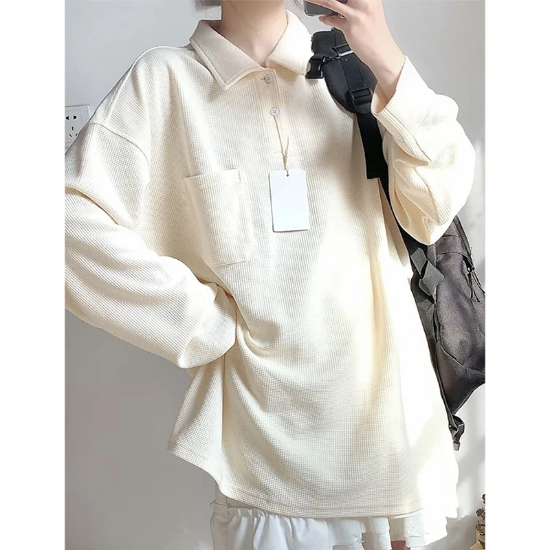 Персиковая вафельная клетчатая женская футболка-поло с коротким рукавом в стиле