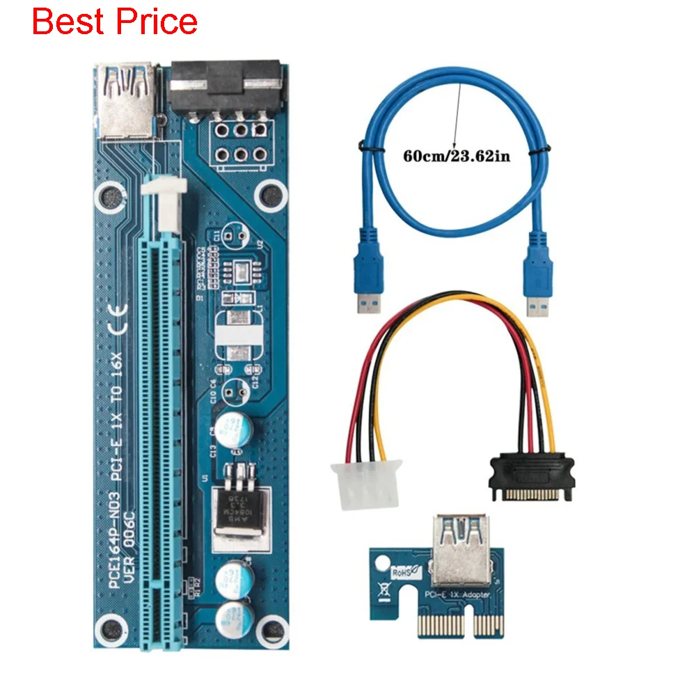 

10 шт./лот Ver006s 0,6 m Pci-e Райзер-карта Pci Express 1x до 16x расширитель Usb 3,0 кабель для передачи данных/Sata 4-контактный Ide кабель питания