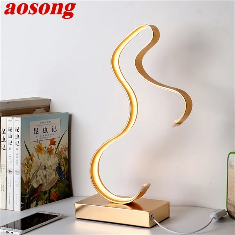

AOSONG Nordic Table Lamp Modern Gold LED Personality Creative Aluminum Desk Light For Home Living Room Bedroom Bedside Decor