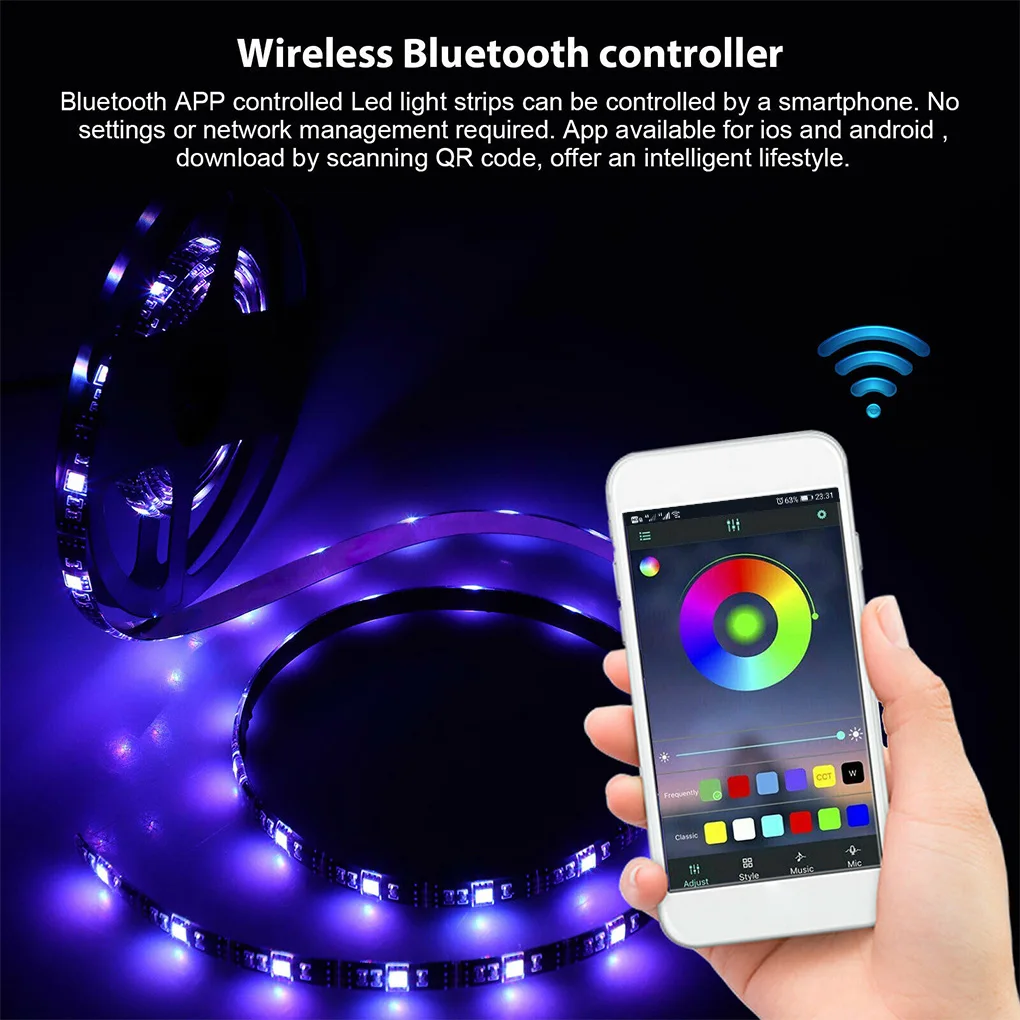 

Light Strip Phone APP Strip Light 5050 USB LED RGB Decoration Bluetooth-compatible Smart Lamp Non-waterproof 3 Meters
