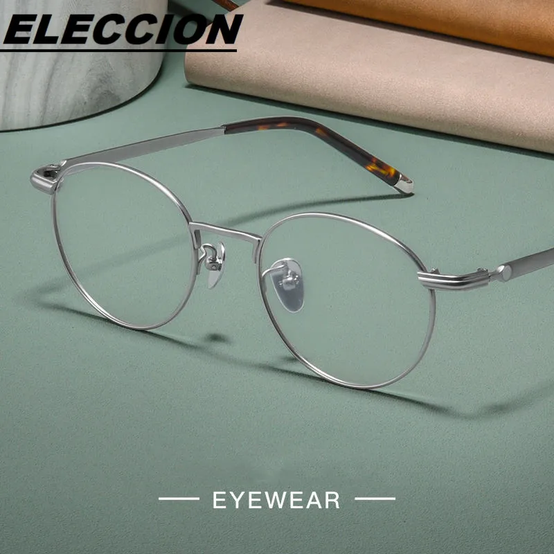 

ELECCION Ultralight Pure Titanium Eyewear Retro Round Optical Glasses Frame Men Myopic Eyeglasses Women Clear Lens BJT0172