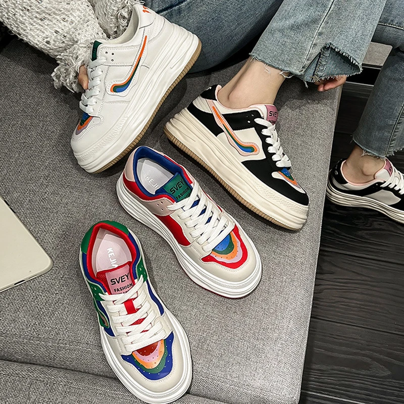 Soft Soles 6cm Chunky Sneaker 2023 Fashion Female Breathable Hidden Heels Casual Women Vulcanize Five Style Platform Woman Shoes