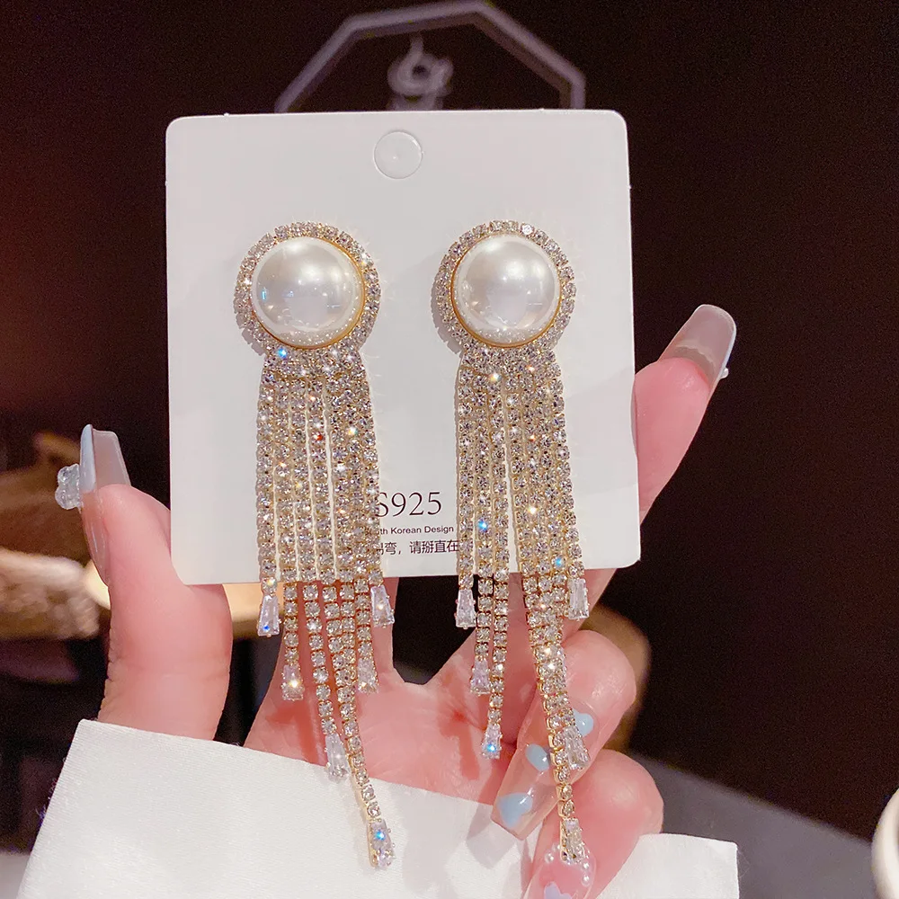 

S925 Silver Needle Light Luxury Tassel Earrings High Grade Sense Ins Style Personalized Temperament Earrings Pearl Earrings