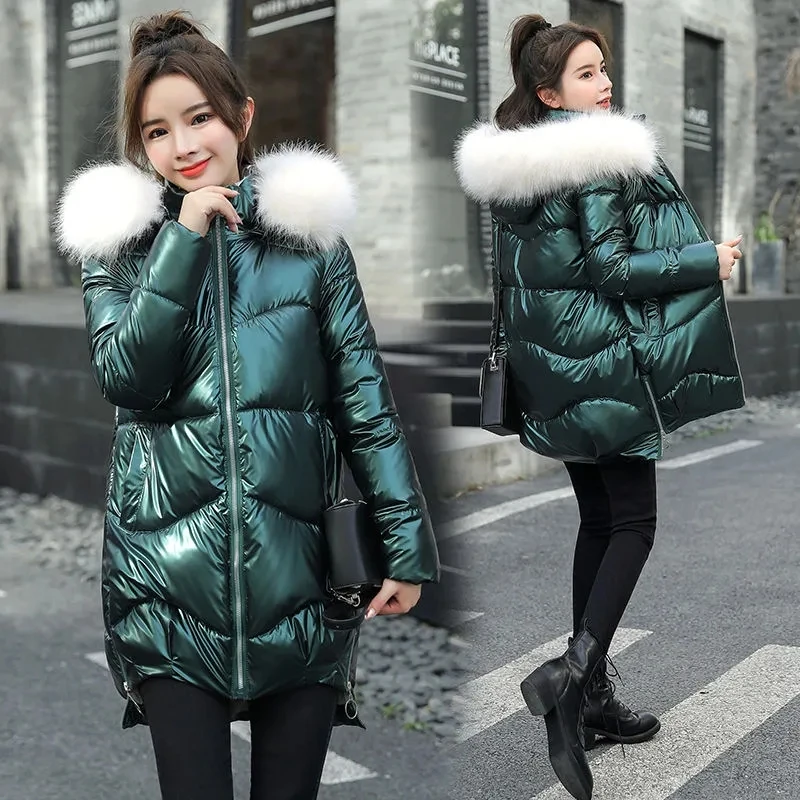 

Women Parkas Winter Jacket 2022 New Glossy Warm Basic Coat Female Down Cotton Coat Warm Thick Long Parka Oversized Outwear