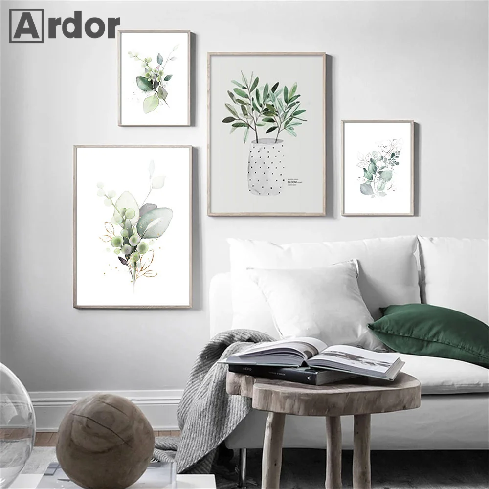 Абстрактный постер с листьями эвкалипта настенный художественный принт