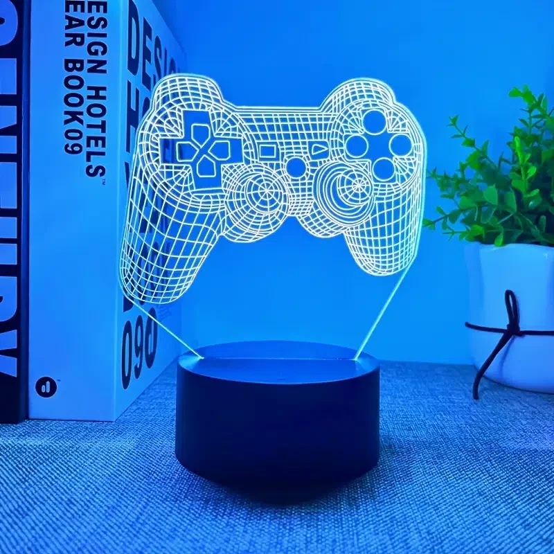 

HMTX 1 шт. 3D светильник с черной основой, 6,18 дюйма x 5,03 дюйма, в форме геймпада, USB атмосферная настольная лампа, декор для детской комнаты и спаль...