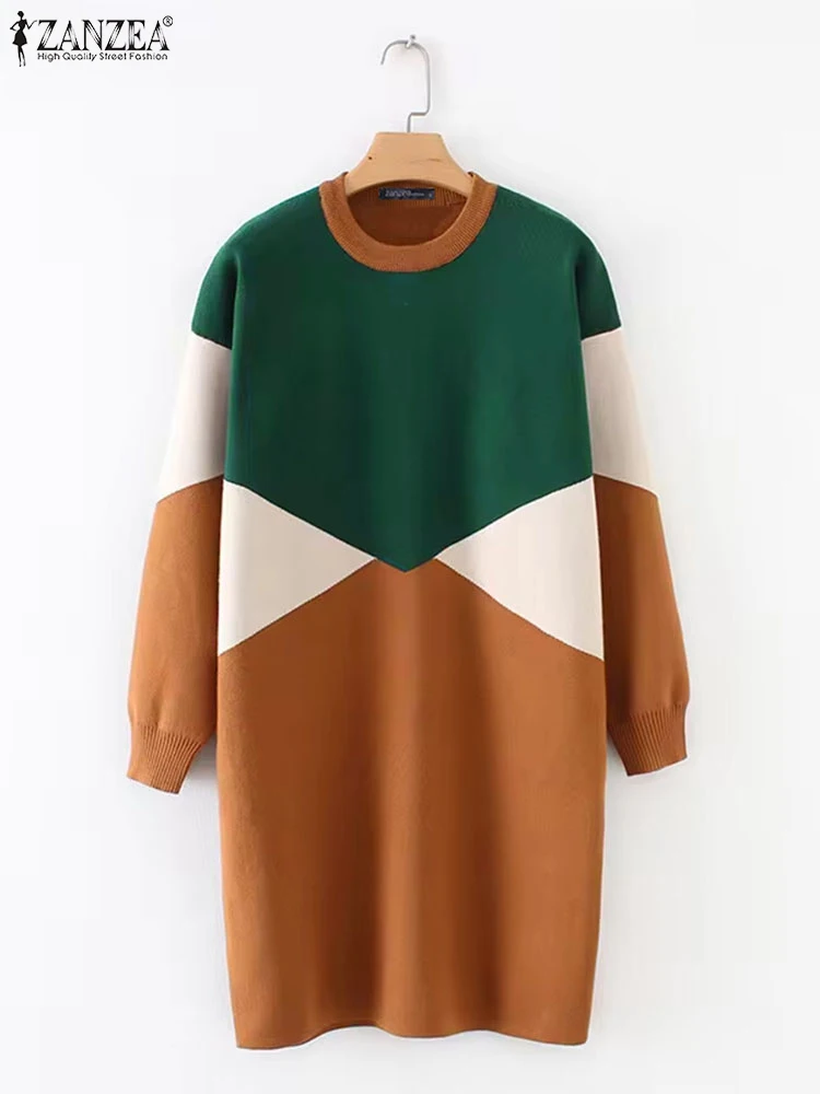 ZANZEA евро-американские платья с длинными рукавами женские повседневные цветные