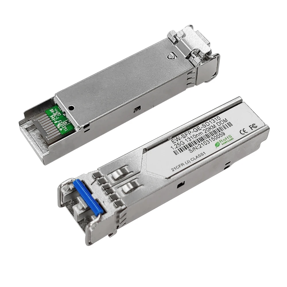 Gigabit SFP Module 1.25G Single-mode Dual Fiber Optical Tranceiver 1310nm 20km LC DDM Support Hot Plug for Mikrotik/CISCO Switch