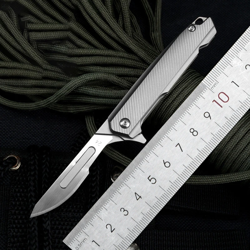 New Titanium Alloy Handle Outdoor Tactical Folding Knife Camping Safety Defense Portable Pocket Knives EDC Tool