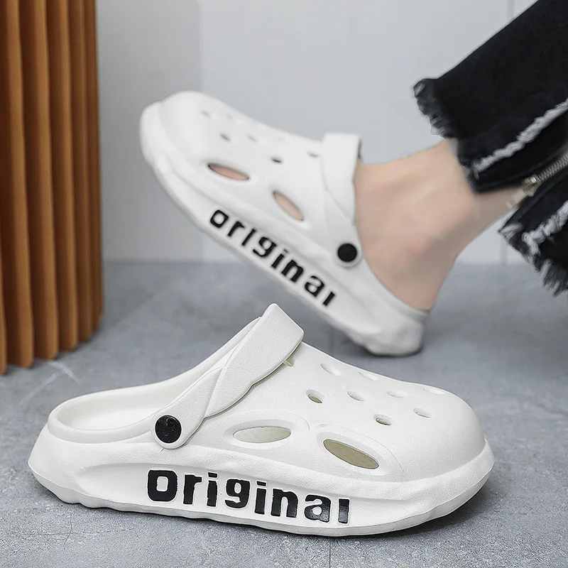 Тапки мужские из ЭВА пляжные сандалии с дырками толстая подошва Нескользящие