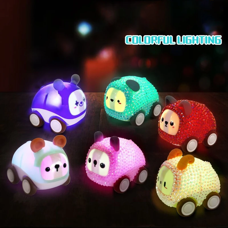 

DIY Diamond Painting Toy Cars Keychain with LED Light Kids Gift Cartoon Animal Keychain Rhinestone Embroidery Mosaic Art Crafts