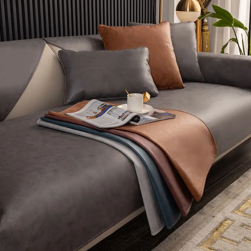 

Leather Sofa Cushion Covers Solid Color Four Seasons Waterproof Couch Cover Anti-slip Sofa Slipcover for Living Room Decorate