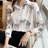 blouses shirts printed women clothes button up shirts spring new fashion printing loose slim long sleeve shirt women tops 502b