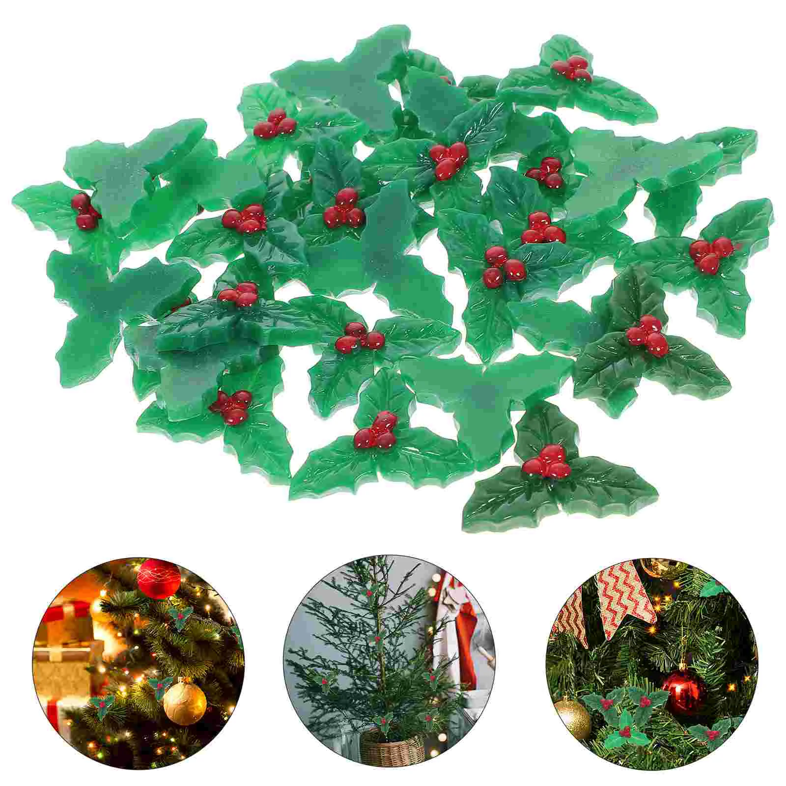 

Holly Christmas Berry Berries Artificial Leaves Resin Picks Decoration Aesthetic Decor Room Green Branches Stemsflower Table