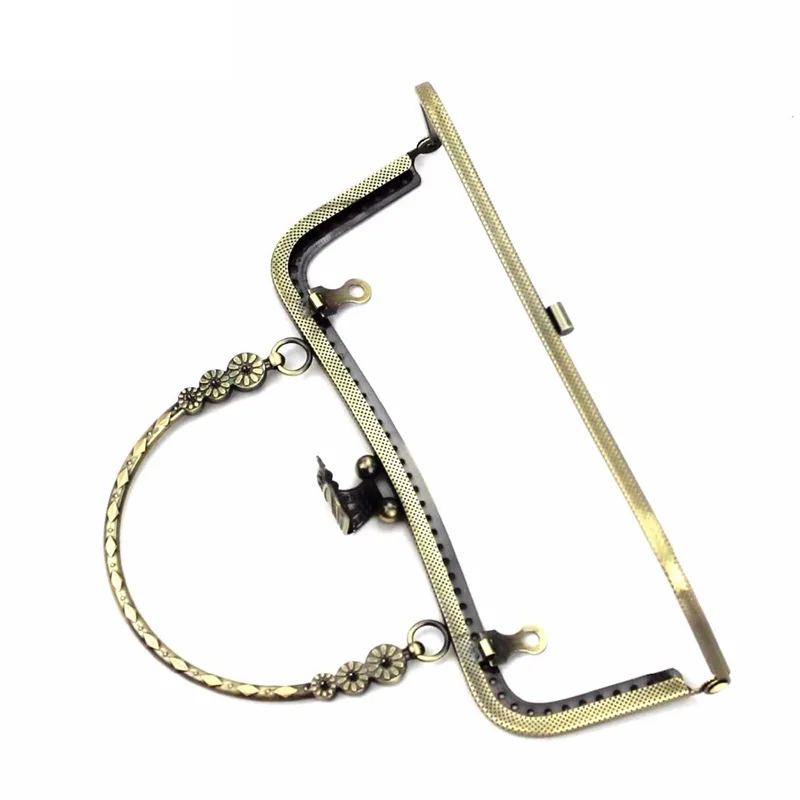 10pcs 20cm Metal Purse Frame Handle Clutch Bag Accessories DIY Kiss Clasp Lock Bronze Embossing M-shaped HandBag Hardware