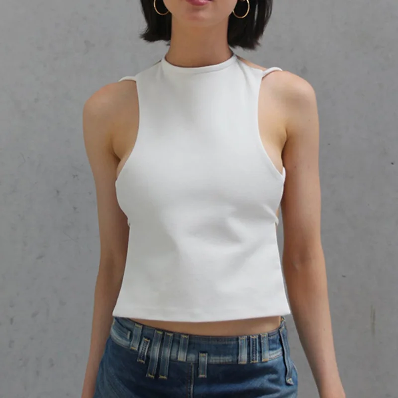 

Tops Women 2022 Trendy Fashion Sexy Vest Round Neck Lace Up Halter Sleeveless Backless Women'S Top Vest Slim Sexy Vest