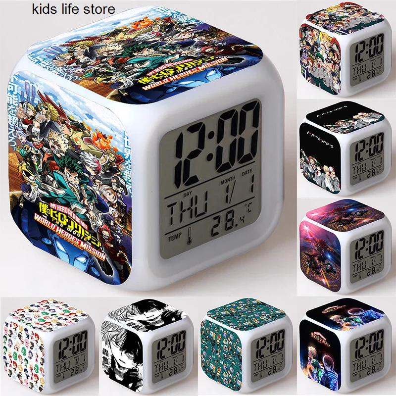 

Kids Boku No Hero Academia Alarm Clock Boys Girls Anime Desk Clock with Date Thermometer Gift Children Digital Led Digital Clock