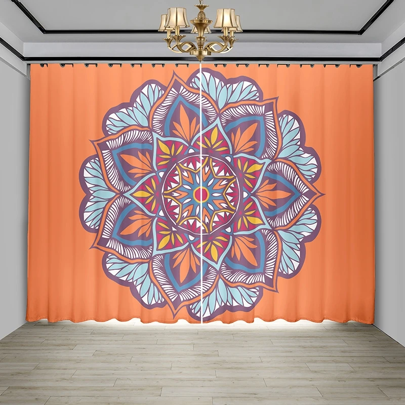 

New Color Mandala Flower Bohemian Style 65% Blackout Thin Curtain Bedroom Living Room Window Curtain 2Pieces