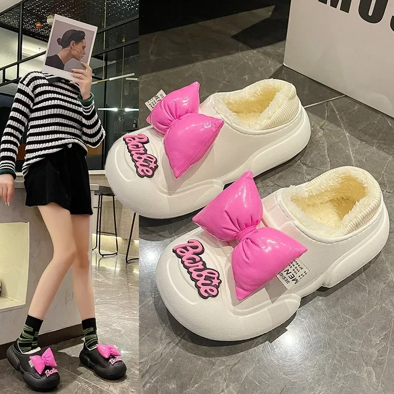 

Симпатичные Тапочки Барби из хлопка аниме зима 2023 новая Нескользящая универсальная верхняя одежда универсальная обувь на толстой подошве увеличивающая рост подарок