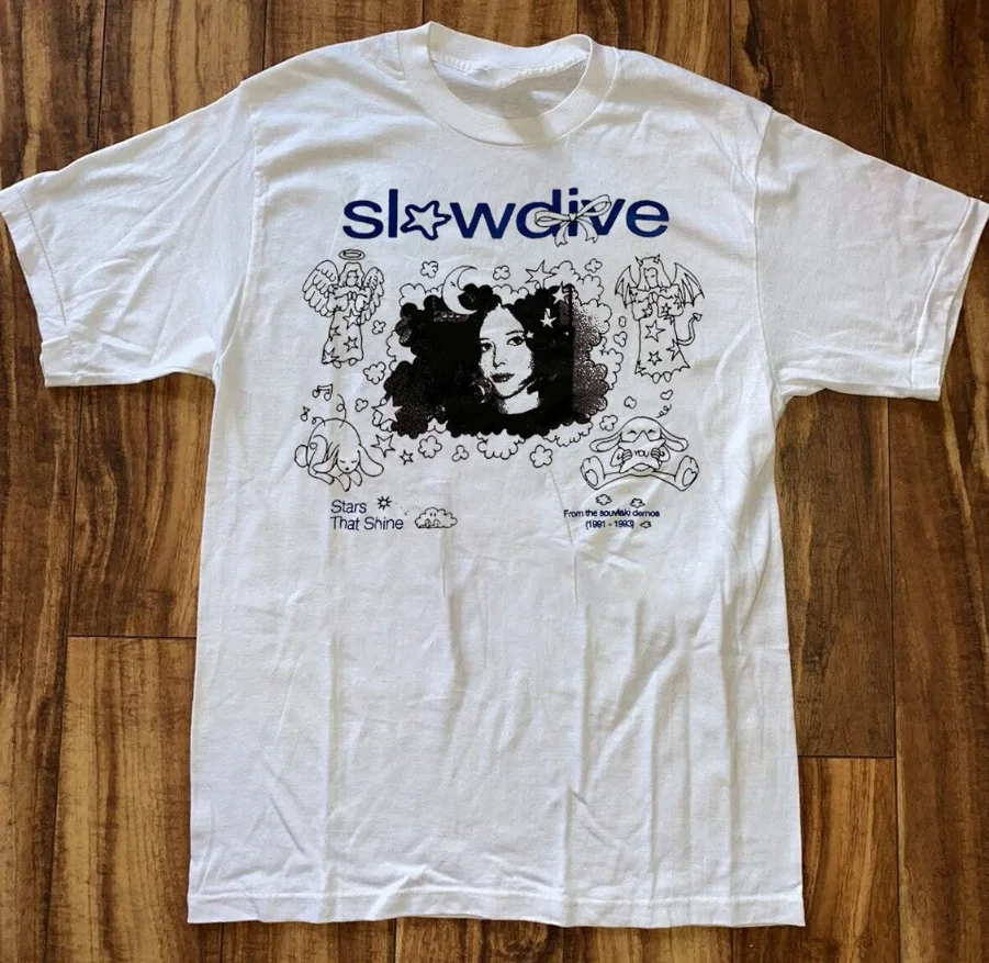Vtg Slowdive Band Slouvaki Stars Хлопковая белая рубашка унисекс всех размеров BL092