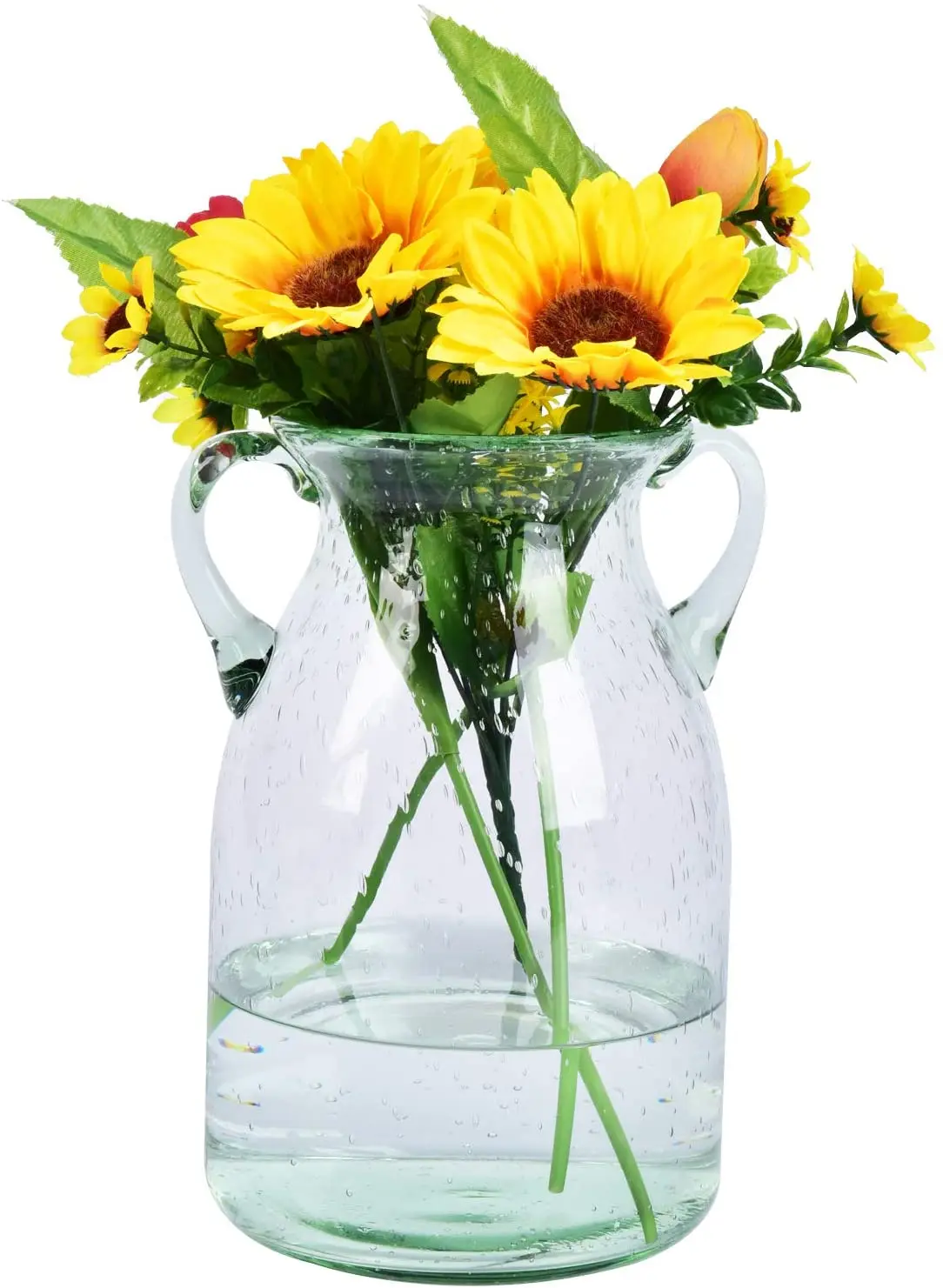 

Colorful Flower Vase Glass with Handle, Handmade Air Bubbles Glass Vase for Centerpiece Home Decorative