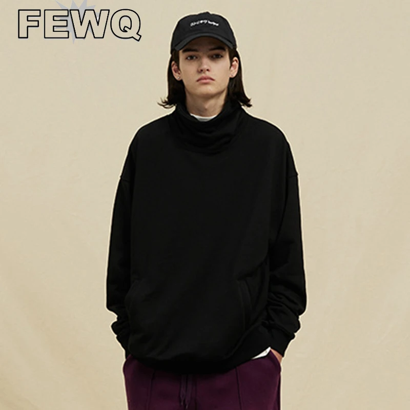 

FEWQ Vintage Men's Sweatshirts High Neck Solid Color Casual Male Pullovers High Street American 2023 Spring Stylish New 24B1707