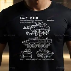Фото США LAV-25 Легкая хлопковая футболка с бронеавтомобилем Blueprint Классическая футболка Механический рисунок Искусство Необходимое для любителей милитари №5