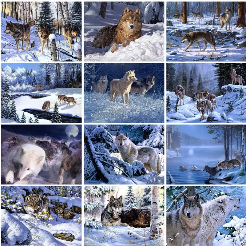 

PhotoCustom DIY Pictures By Number Wolf Kits Drawing On Canvas Painting By Numbers Animal Hand Painted Paintings Home Decor