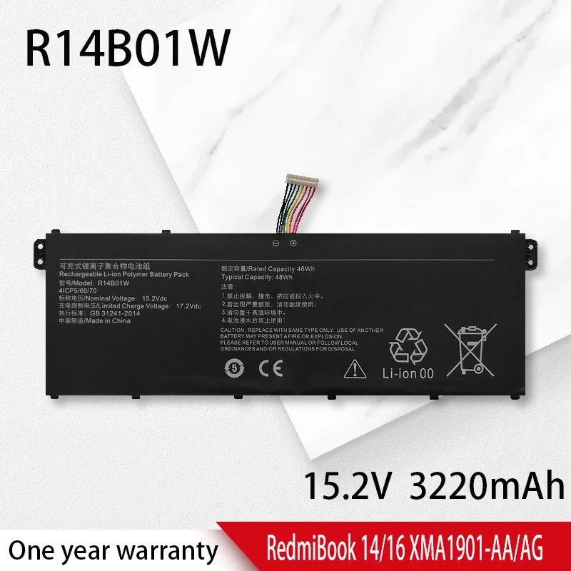 

New R14B01W Laptop Battery For Xiaomi Redmibook 14 inch XMA1901-AA/AG 4ICP5/60/70 R14BD1W RedmiBook 14 16 15.2V 46Wh
