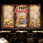Ретро-обои с изображением кирпичной стены, фаст-фуд, ресторана, закуски, бара, настенные 3D обои, украшение для магазина гамбургеров, Настенные обои