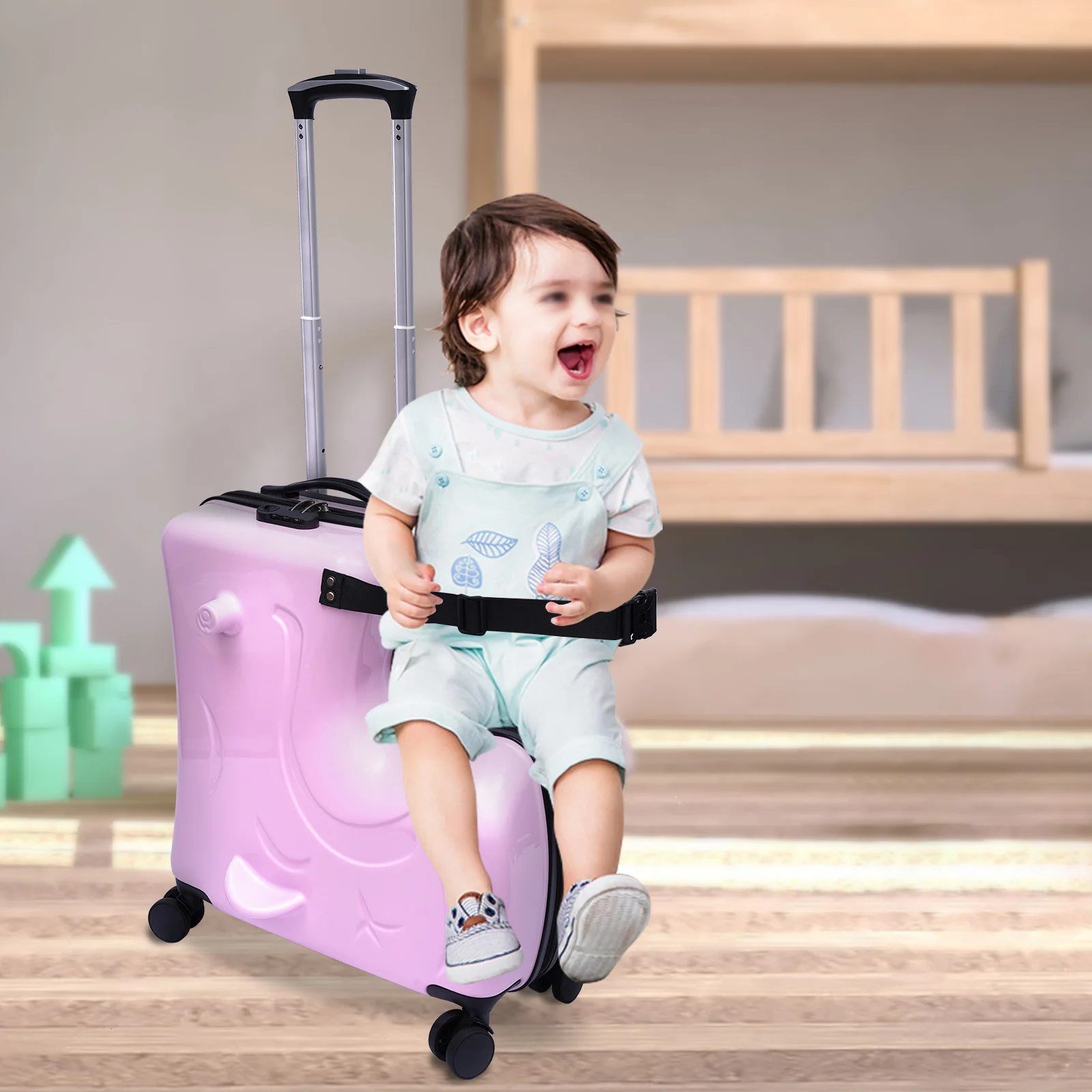 

20" Spinner Luggage Kids Ride-On Roll Suitcase Luggage Bags Wheeled Trolley Luggage Waterproof (Pink)