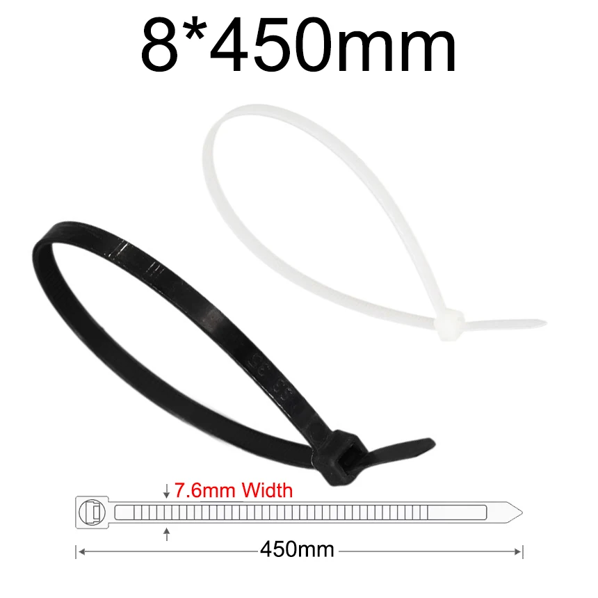 

8*200/250/300/350/400/450/500/550 мм, ширина 7,6 мм, черный, белый, самоблокирующийся нейлоновый пластиковый ремешок, застежка-молния, кабельная стяжка