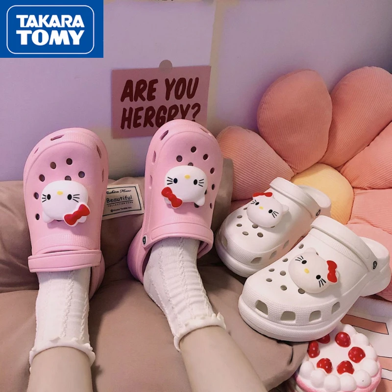 

TAKARA TOMY Hello Kitty Students Summer Non-slip Heightening Hole Shoes Cute Wear-resistant Girl Heart Sandals and Slippers