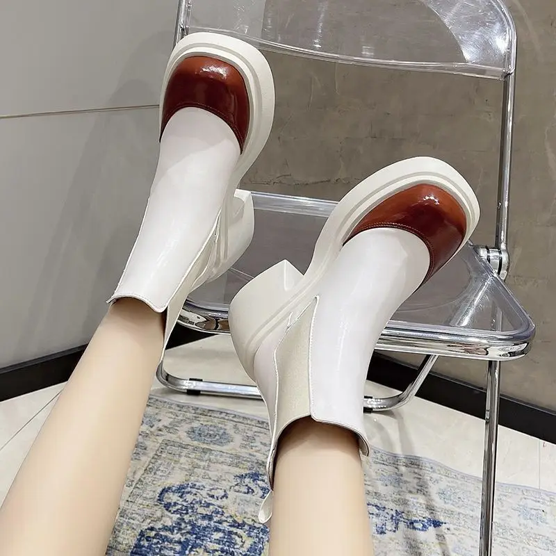 

Chunky Platform Women Chelsea Boots Autumn New Style Pu Leather Slip on Ankle Boots Lady Thick Heel Comfort Shoes Botas Mujer