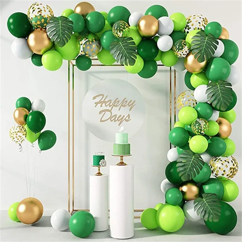 

135pcs Green White Balloon Arch Garland Kit Turtle Leaf Confetti Balloons Jungle Themed Birthday Party Decoration Baby Shower