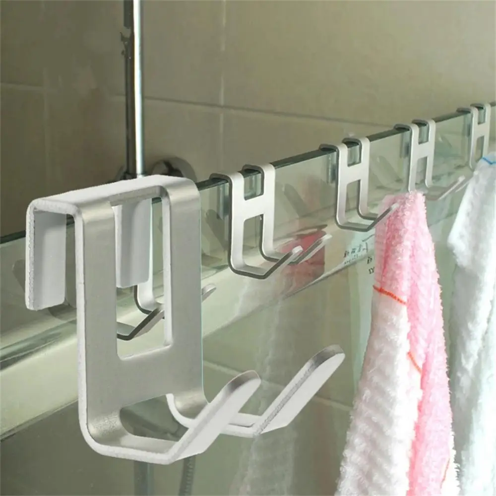 

H Shape Towel Holder Hanger Glass Door Shower Frameless Bathroom Towel Rack Space Aluminum Free Hole Bathroom Hardware Organizer