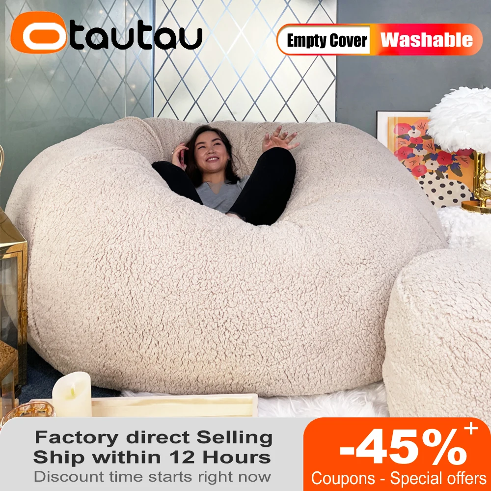 

OTAUTAU King Size Giant Sofa Sac Pouf Cover No Filling Soft Fluffy Bean Bag Chair Puff Lazy Couch Floor Corner Seat Futon Lump