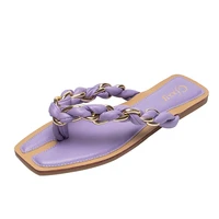2022 new brand women flat slipper summer fashion chain weaving strap sandals outdoor beach shoes ladies flip flops slides women