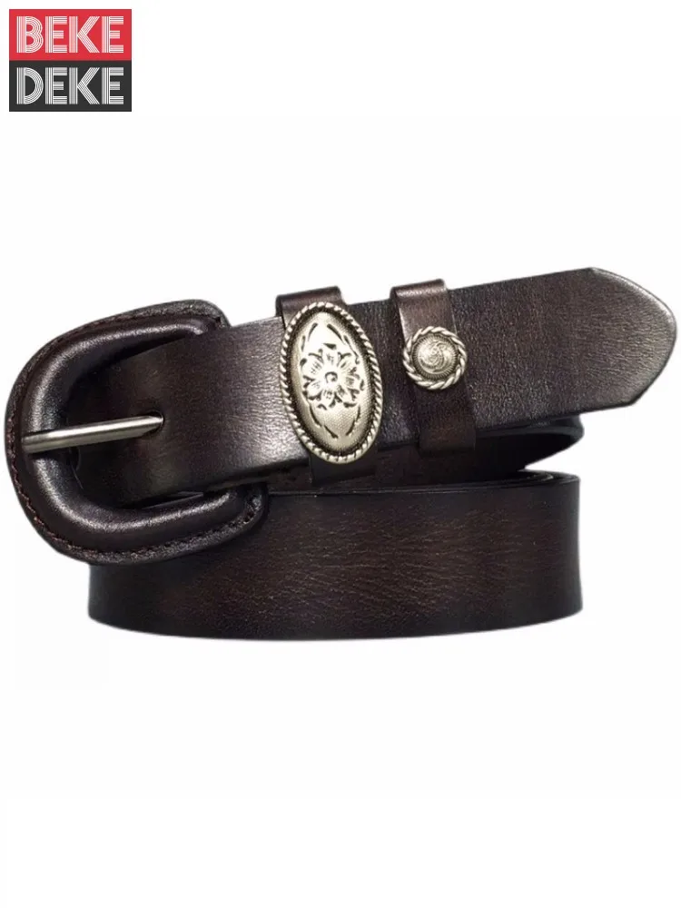 Women Real Leather Strap For Jeans Width 2.8cm Vintage Pin Buckle Cowhide Genuine Leather Belt Ladies Casual Waistband